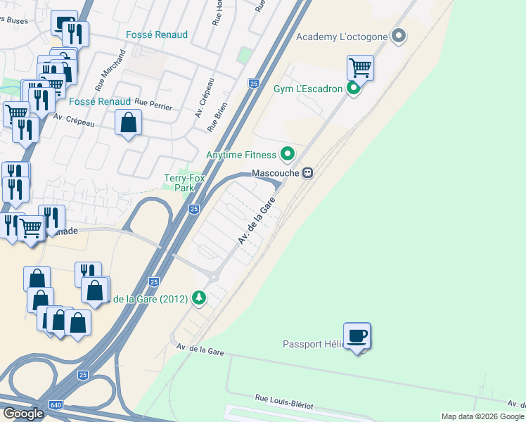 map of restaurants, bars, coffee shops, grocery stores, and more near 1902 Avenue de la Gare in Saint-Roch-Ouest
