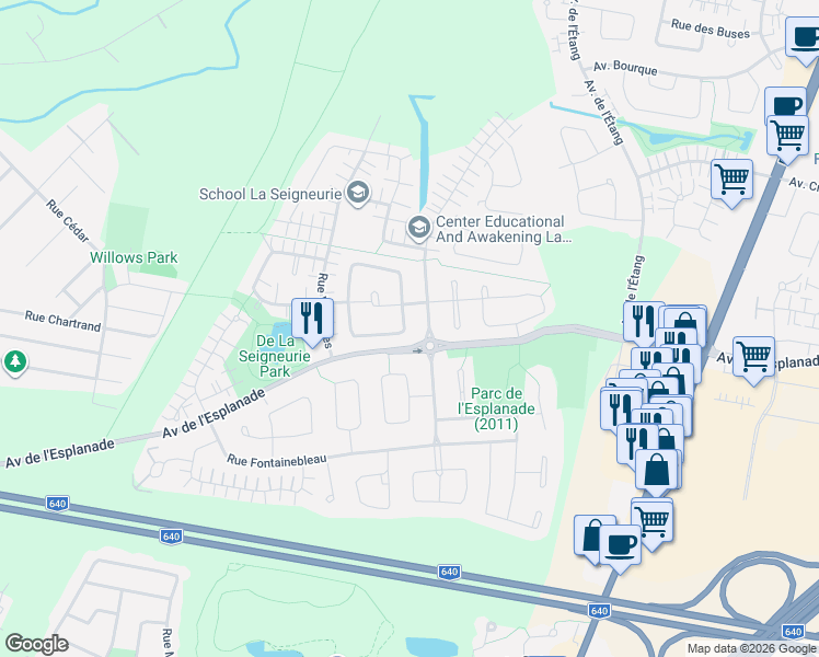 map of restaurants, bars, coffee shops, grocery stores, and more near 307 Rue Margaux in Mascouche