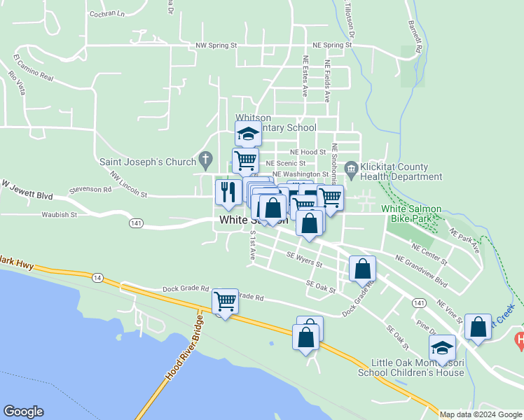 map of restaurants, bars, coffee shops, grocery stores, and more near in White Salmon