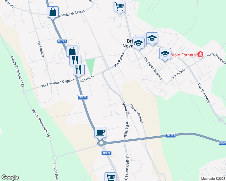 map of restaurants, bars, coffee shops, grocery stores, and more near 36a Viale Cesare Battisti in Briga Novarese