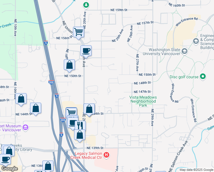 map of restaurants, bars, coffee shops, grocery stores, and more near 14811 Northeast 23rd Avenue in Vancouver