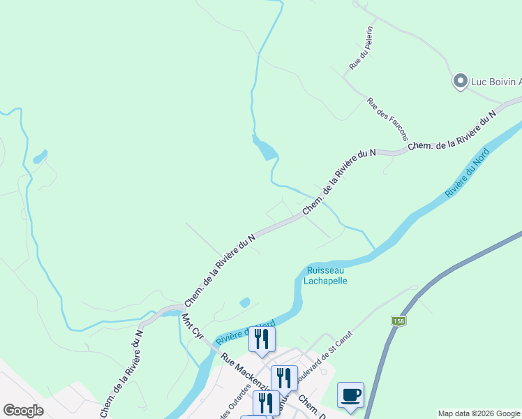 map of restaurants, bars, coffee shops, grocery stores, and more near 18 Rue Hotte in Saint-Colomban