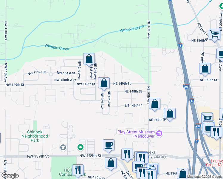 map of restaurants, bars, coffee shops, grocery stores, and more near 14805 Northeast 4th Avenue in Vancouver