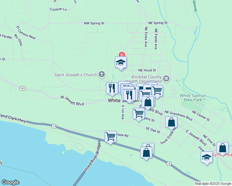 map of restaurants, bars, coffee shops, grocery stores, and more near 170 Northwest Washington Street in White Salmon
