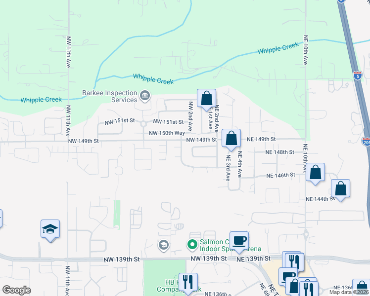 map of restaurants, bars, coffee shops, grocery stores, and more near 207 Northwest 150th Way in Vancouver