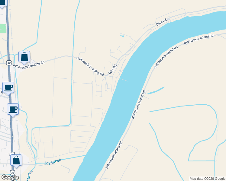 map of restaurants, bars, coffee shops, grocery stores, and more near 34326 Johnson's Landing Road in Scappoose