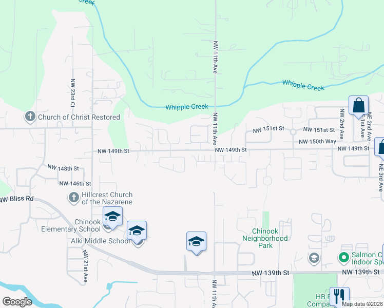map of restaurants, bars, coffee shops, grocery stores, and more near 1204 Northwest 148th Circle in Vancouver