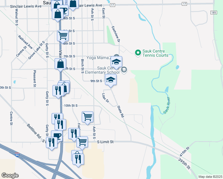 map of restaurants, bars, coffee shops, grocery stores, and more near 903 State Road in Sauk Centre