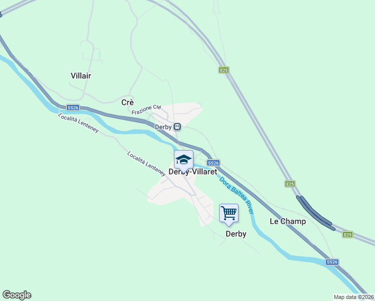 map of restaurants, bars, coffee shops, grocery stores, and more near 23 Frazione Villaret in Derby-villaret