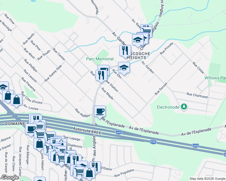 map of restaurants, bars, coffee shops, grocery stores, and more near 1734 Rue Station in Mascouche