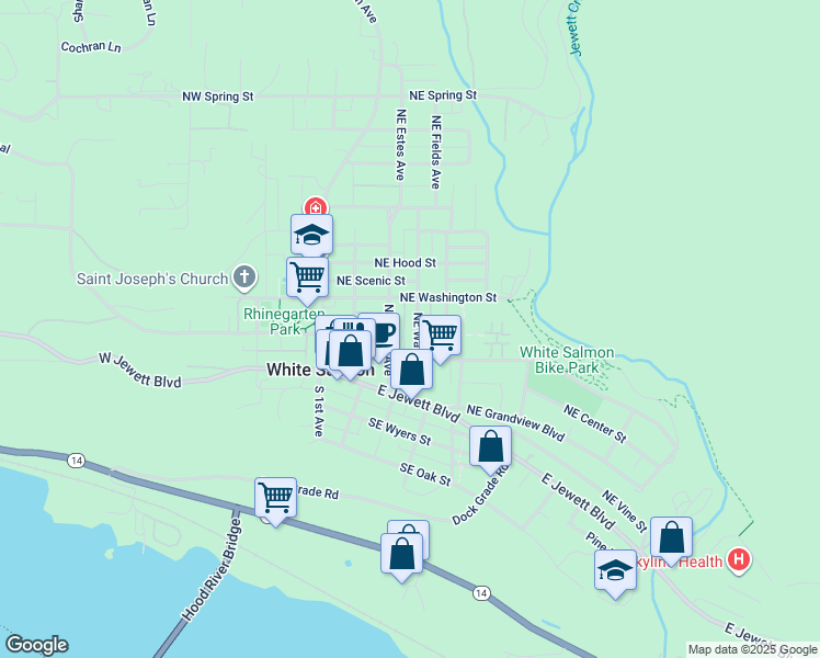 map of restaurants, bars, coffee shops, grocery stores, and more near 235 Northeast Estes Avenue in White Salmon