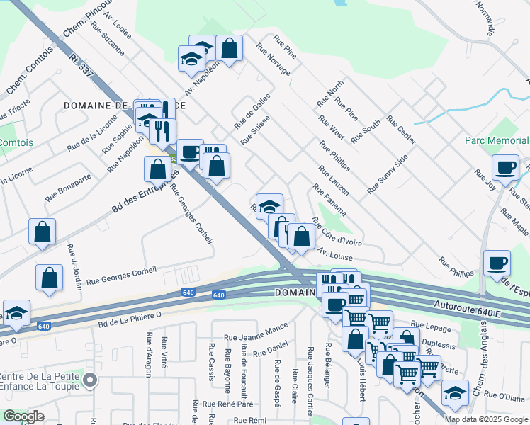 map of restaurants, bars, coffee shops, grocery stores, and more near 1431 Rue Labelle in Mascouche