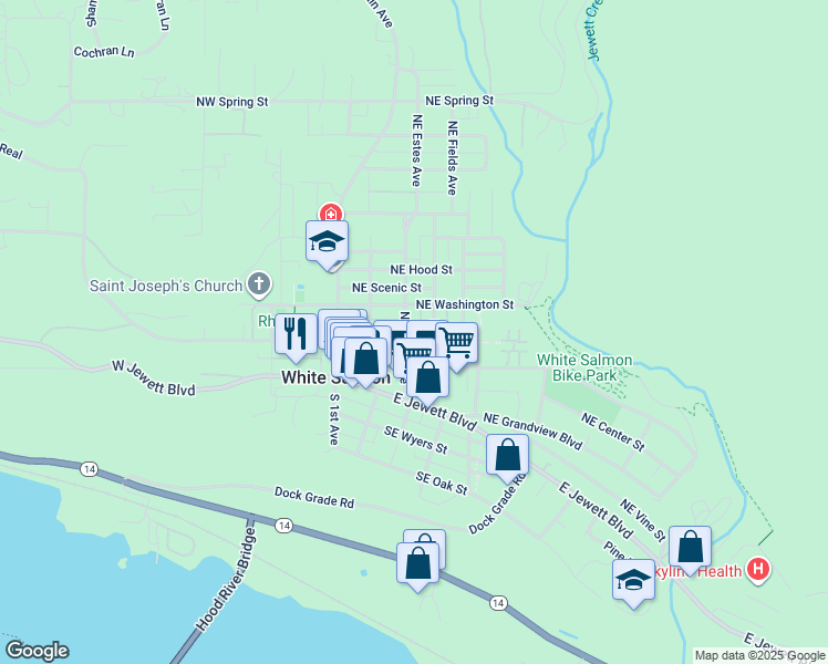 map of restaurants, bars, coffee shops, grocery stores, and more near 235 Northeast Estes Avenue in White Salmon