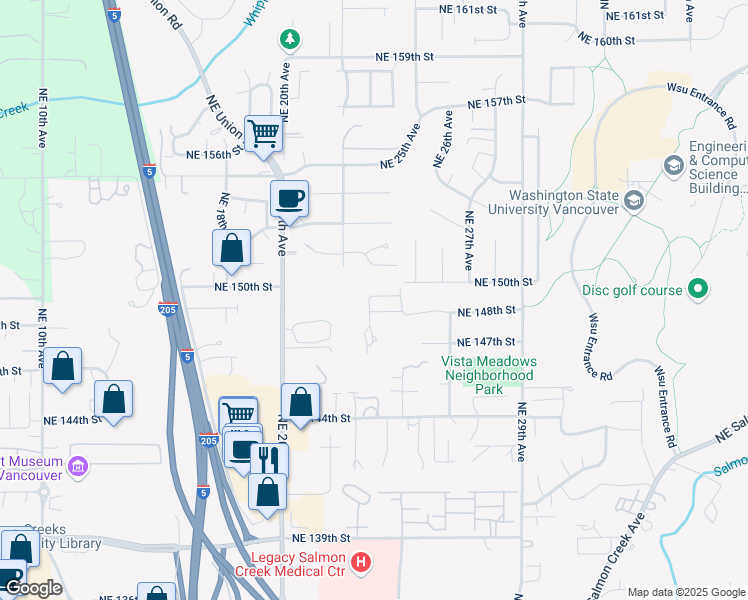 map of restaurants, bars, coffee shops, grocery stores, and more near 14811 Northeast 23rd Avenue in Vancouver