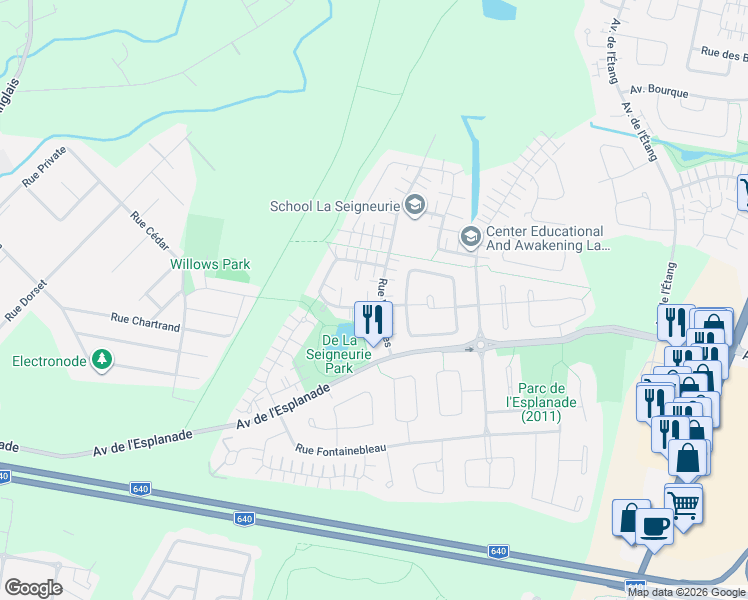 map of restaurants, bars, coffee shops, grocery stores, and more near 2365 Rue Versailles in Mascouche