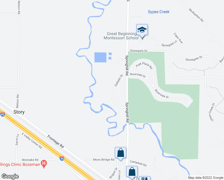 map of restaurants, bars, coffee shops, grocery stores, and more near 107 Gallatin Drive in Bozeman