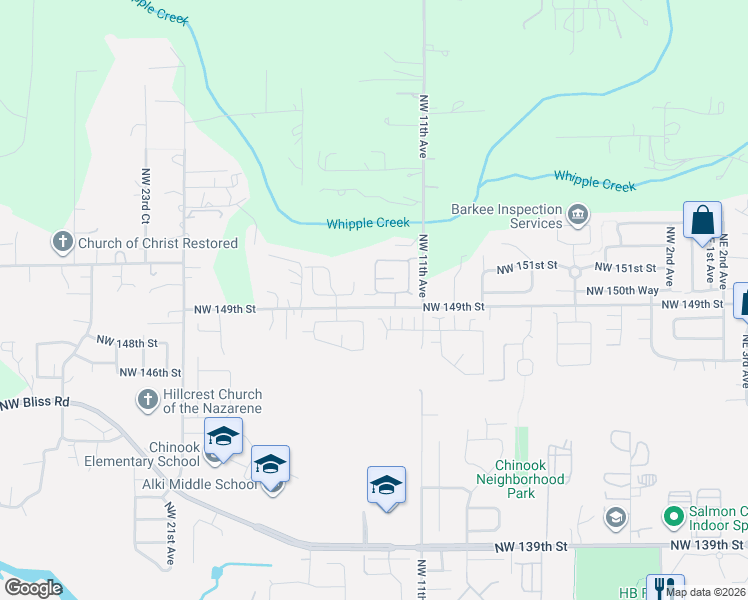 map of restaurants, bars, coffee shops, grocery stores, and more near 1211 Northwest 150th Street in Vancouver