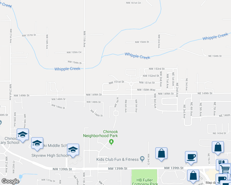 map of restaurants, bars, coffee shops, grocery stores, and more near 709 Northwest 150th Street in Vancouver