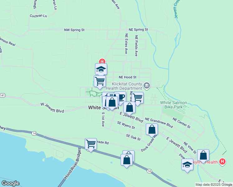 map of restaurants, bars, coffee shops, grocery stores, and more near 230 Northeast Lincoln Street in White Salmon
