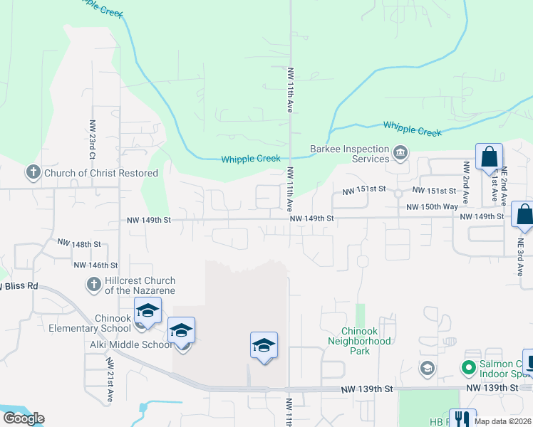 map of restaurants, bars, coffee shops, grocery stores, and more near 1203 Northwest 150th Street in Vancouver