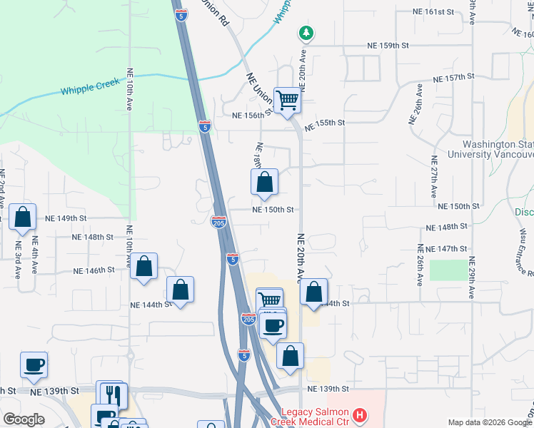 map of restaurants, bars, coffee shops, grocery stores, and more near 1807 Northeast 150th Street in Vancouver