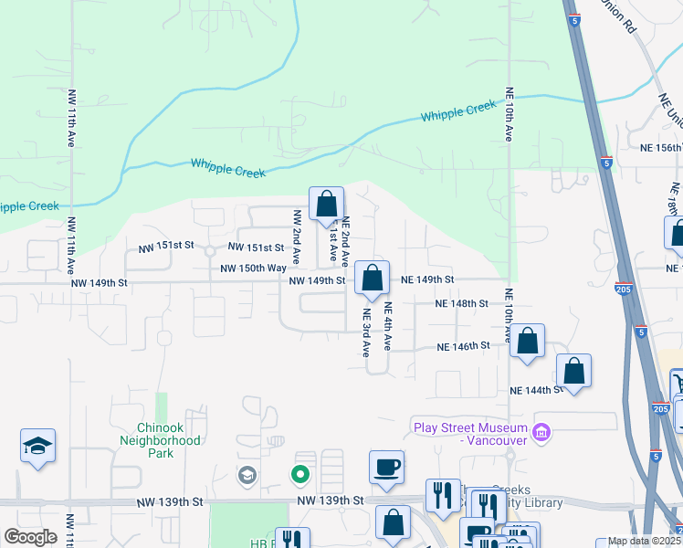 map of restaurants, bars, coffee shops, grocery stores, and more near 105 Northeast 150th Street in Vancouver