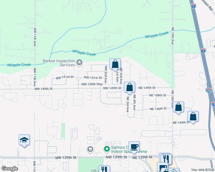 map of restaurants, bars, coffee shops, grocery stores, and more near 207 Northwest 150th Way in Vancouver