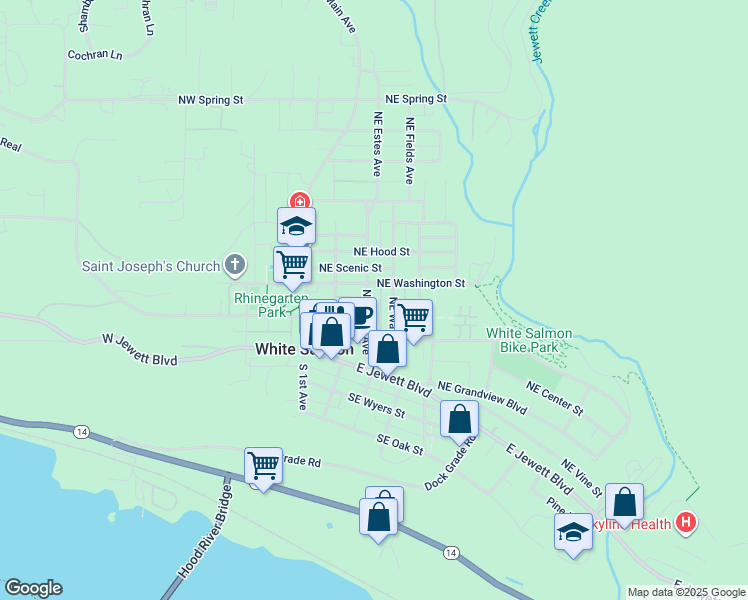 map of restaurants, bars, coffee shops, grocery stores, and more near 235 Northeast Estes Avenue in White Salmon