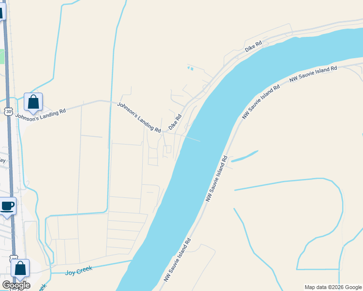 map of restaurants, bars, coffee shops, grocery stores, and more near 34326 Johnson's Landing Road in Scappoose