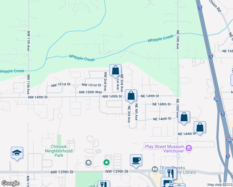 map of restaurants, bars, coffee shops, grocery stores, and more near 105 Northeast 150th Street in Vancouver