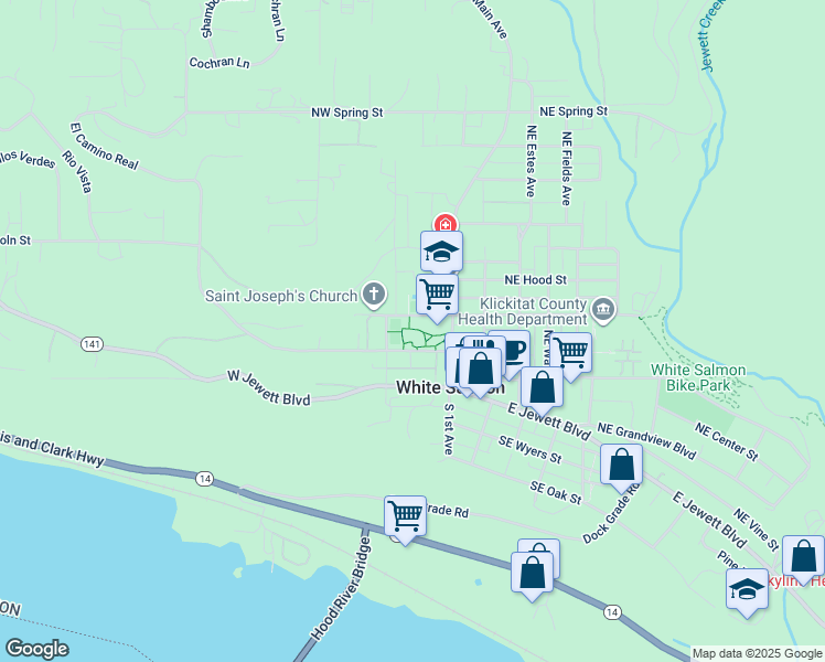 map of restaurants, bars, coffee shops, grocery stores, and more near 170 Northwest Washington Street in White Salmon
