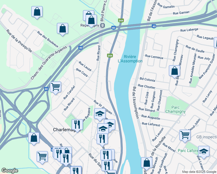 map of restaurants, bars, coffee shops, grocery stores, and more near 368 Rue Notre Dame in Charlemagne