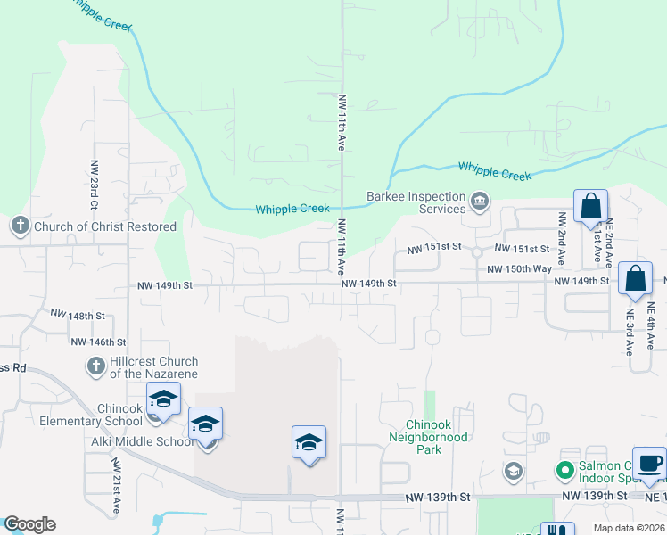 map of restaurants, bars, coffee shops, grocery stores, and more near 15003 NW 11th Pl in Vancouver