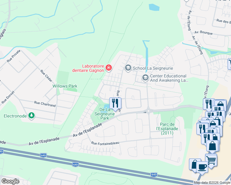 map of restaurants, bars, coffee shops, grocery stores, and more near 2405 Rue Versailles in Mascouche