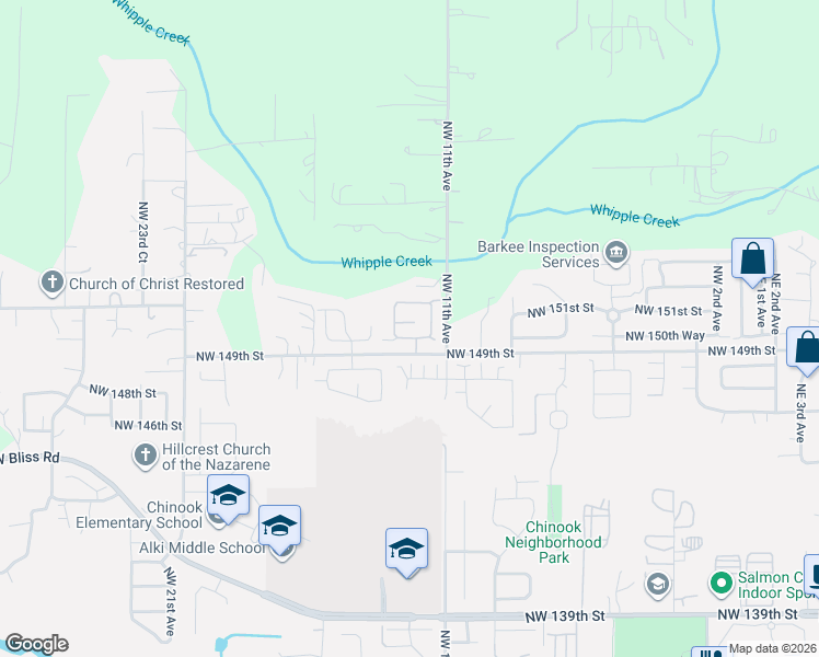 map of restaurants, bars, coffee shops, grocery stores, and more near 1204 Northwest 148th Circle in Vancouver