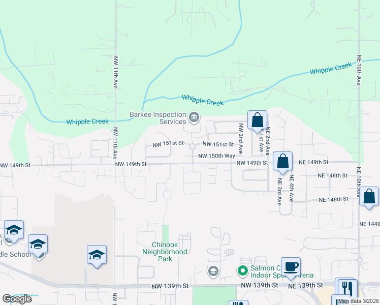 map of restaurants, bars, coffee shops, grocery stores, and more near 500 Northwest 150th Circle in Vancouver