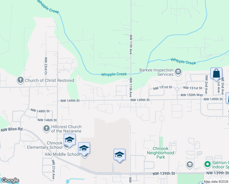 map of restaurants, bars, coffee shops, grocery stores, and more near 1319 Northwest 150th Circle in Vancouver