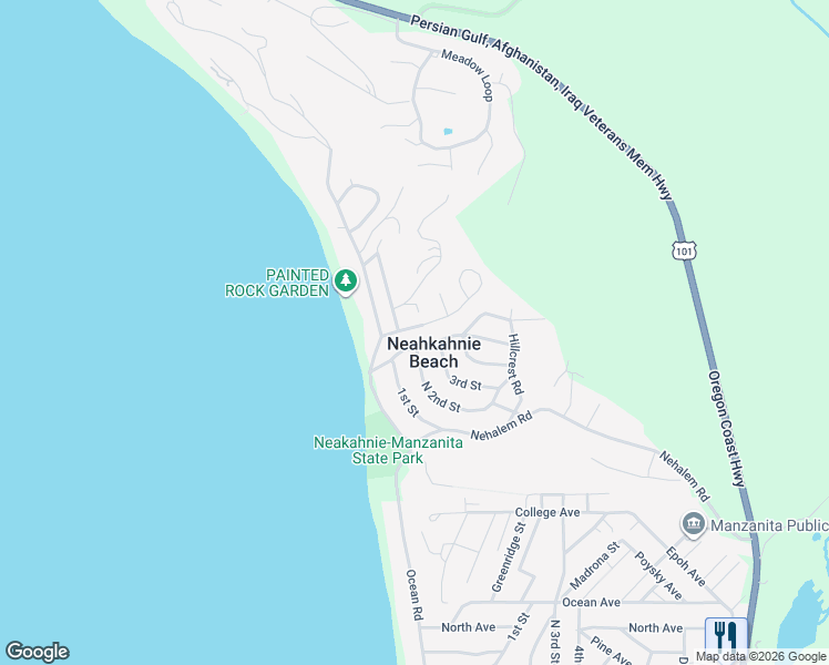 map of restaurants, bars, coffee shops, grocery stores, and more near 8175 Treasure Rocks Road in Nehalem