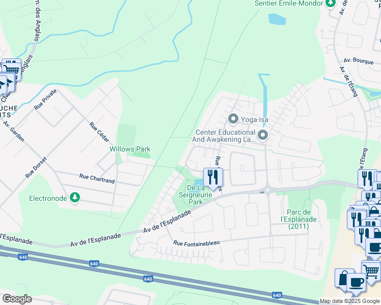 map of restaurants, bars, coffee shops, grocery stores, and more near Rue Montmartre in Mascouche