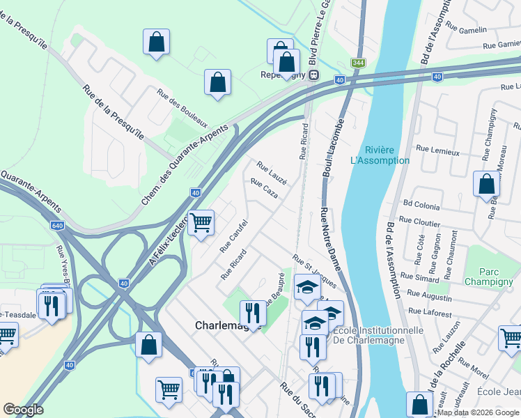 map of restaurants, bars, coffee shops, grocery stores, and more near 267 Rue Ménard in Charlemagne
