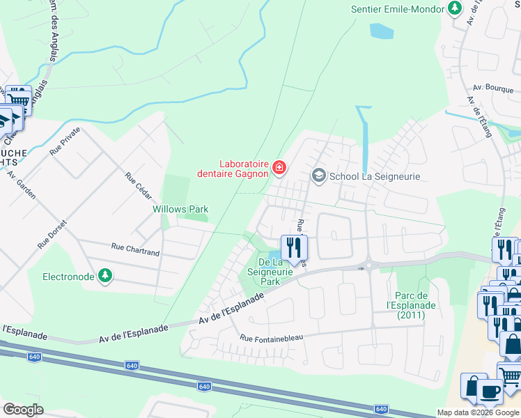 map of restaurants, bars, coffee shops, grocery stores, and more near 700 Rue Montmartre in Mascouche