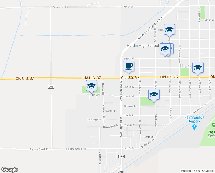 map of restaurants, bars, coffee shops, grocery stores, and more near 247 North Heimat Road in Hardin
