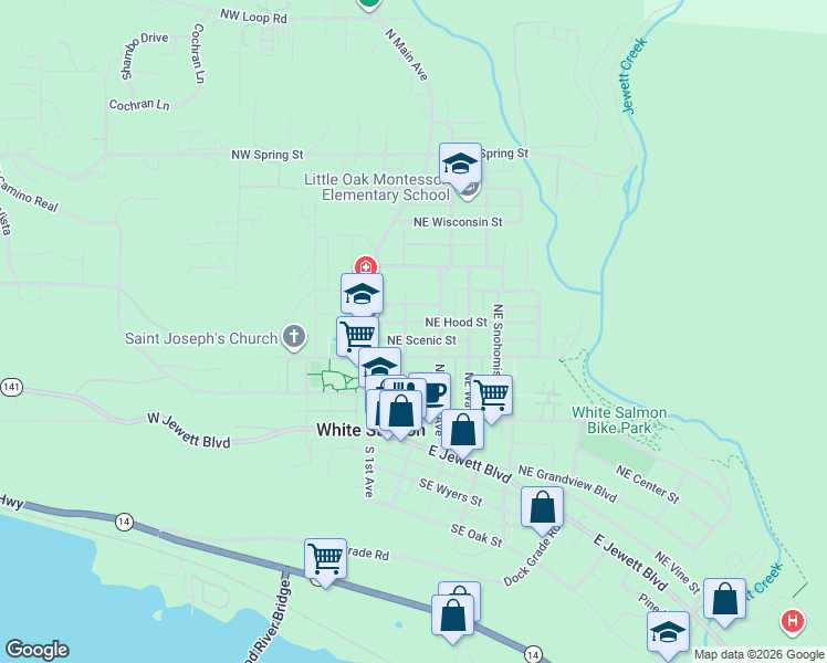 map of restaurants, bars, coffee shops, grocery stores, and more near 409 Northeast Church Avenue in White Salmon