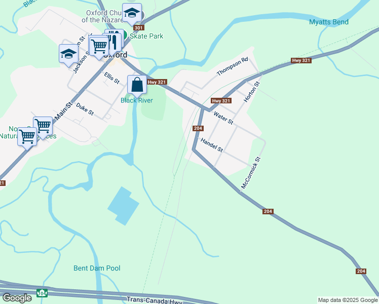 map of restaurants, bars, coffee shops, grocery stores, and more near 379 Foundry Street in Oxford