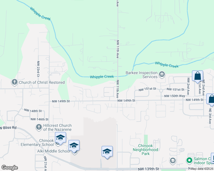 map of restaurants, bars, coffee shops, grocery stores, and more near 15114 Northwest 11th Avenue in Vancouver