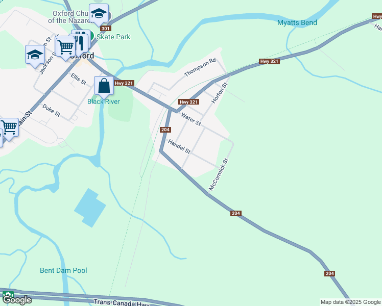 map of restaurants, bars, coffee shops, grocery stores, and more near Handel Street in Oxford