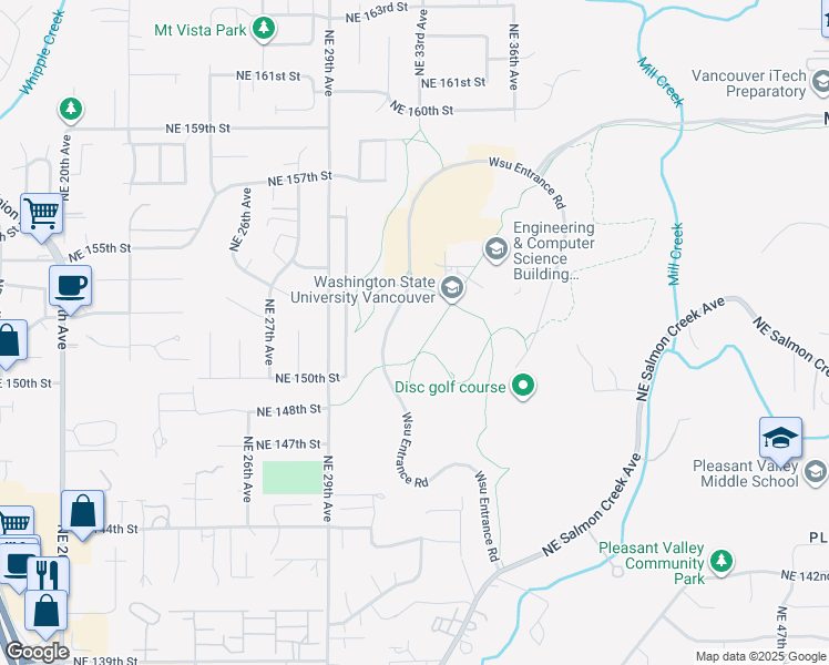 map of restaurants, bars, coffee shops, grocery stores, and more near 14204 Northeast Salmon Creek Avenue in Vancouver