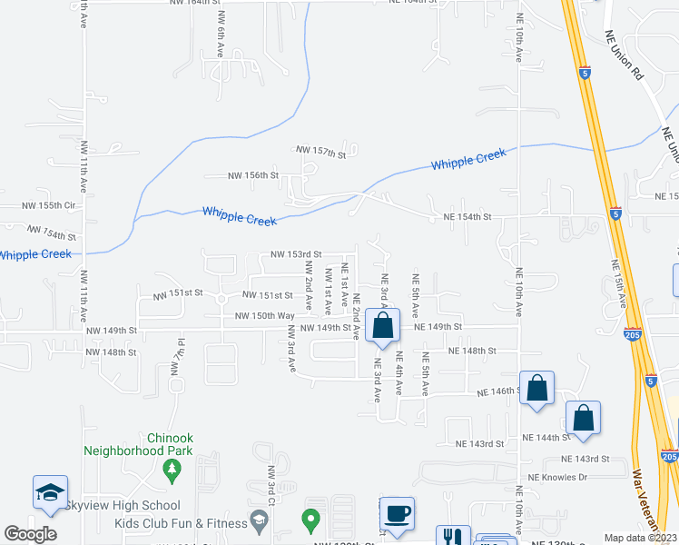 map of restaurants, bars, coffee shops, grocery stores, and more near 15112 Northeast 1st Avenue in Vancouver