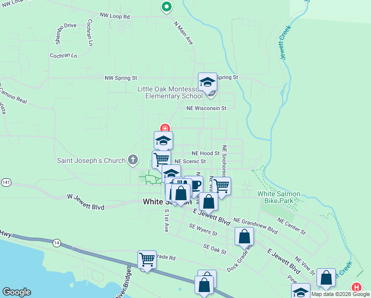 map of restaurants, bars, coffee shops, grocery stores, and more near 409 Northeast Church Avenue in White Salmon