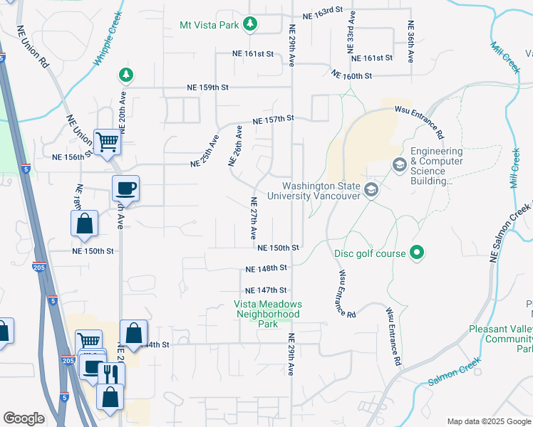 map of restaurants, bars, coffee shops, grocery stores, and more near 15109 Northeast 27th Avenue in Vancouver